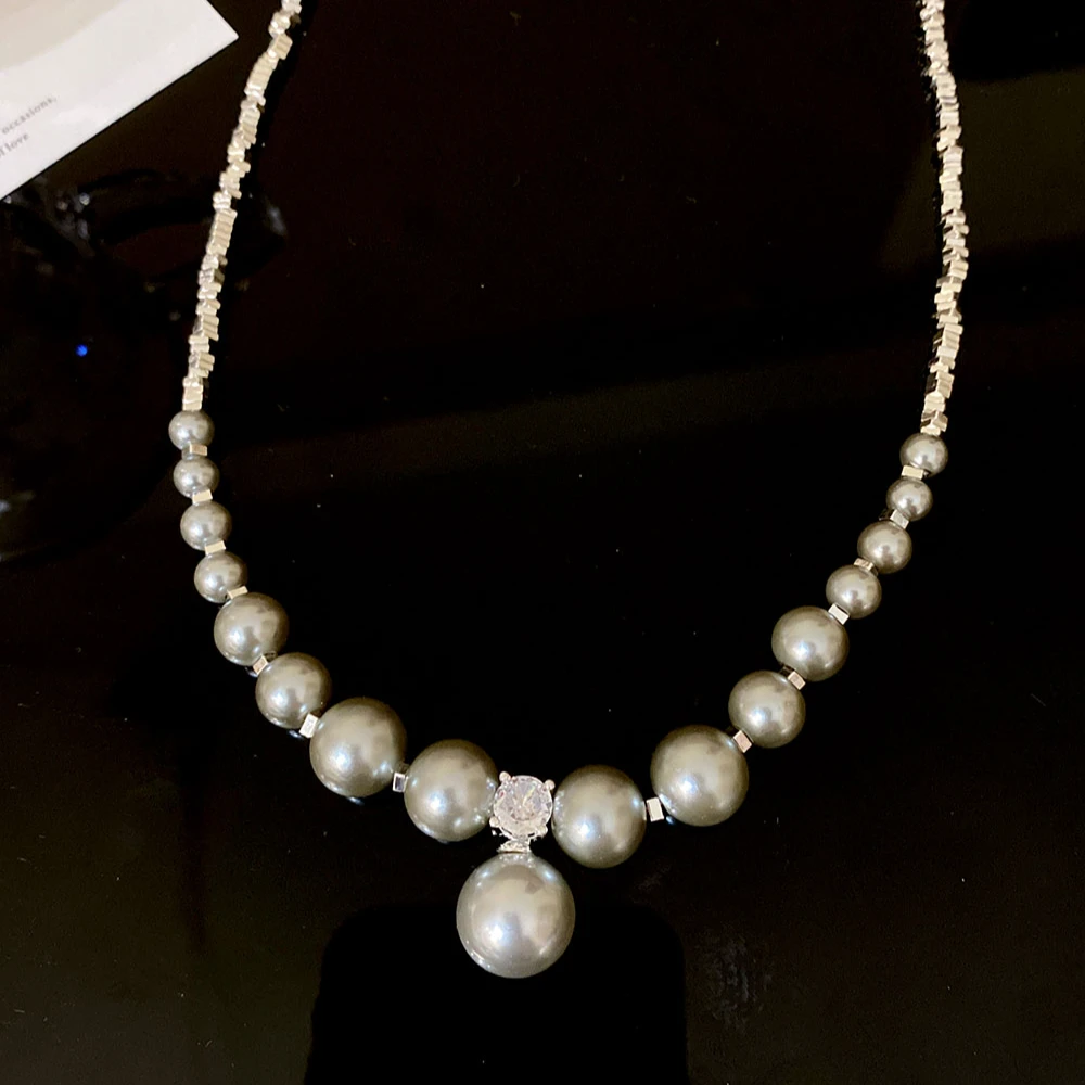 檀亿 非金属仿珍珠项链 高品质灰色珠珠时尚气质个性项链368