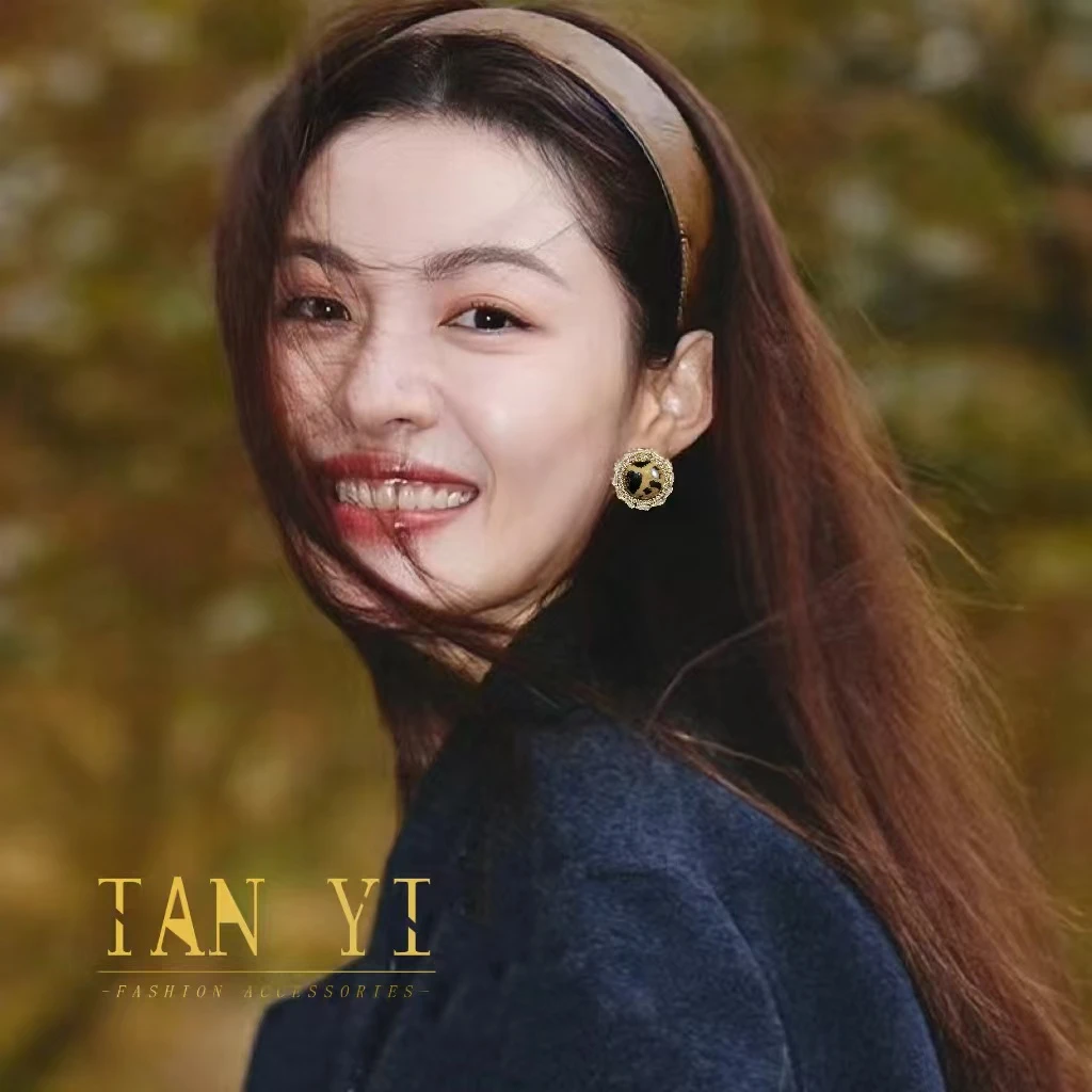 铜合金耳饰 圆形豹纹太阳女神轻奢时尚气质甜美清新耳钉