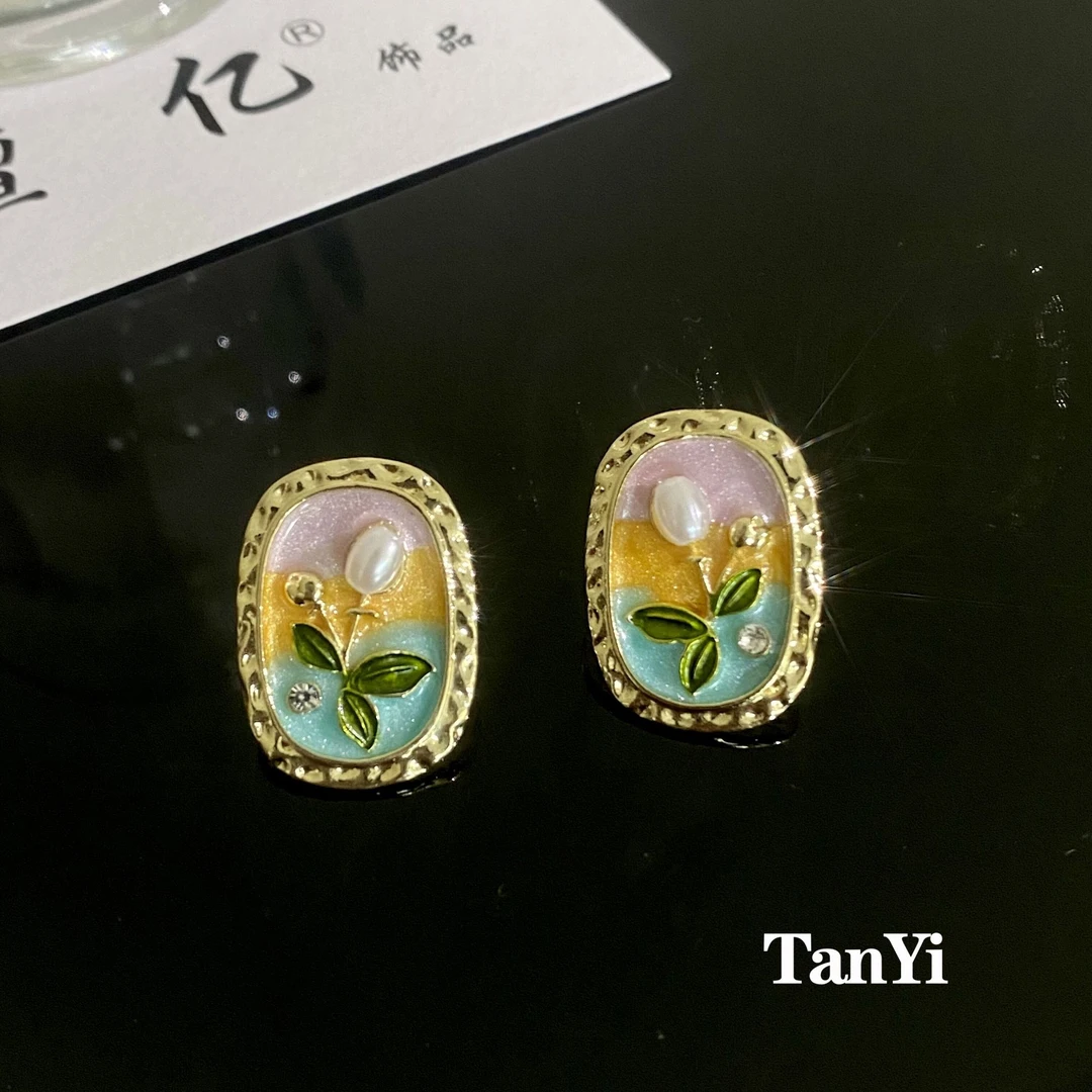 铜合金耳饰 莫奈花园气质轻奢时尚百搭精致优法式小众耳钉49