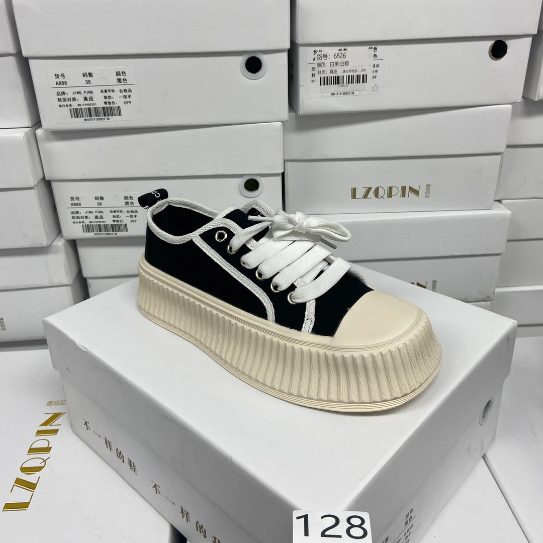 6889厚底黑色休闲百搭帆布鞋饼干鞋系带低帮
