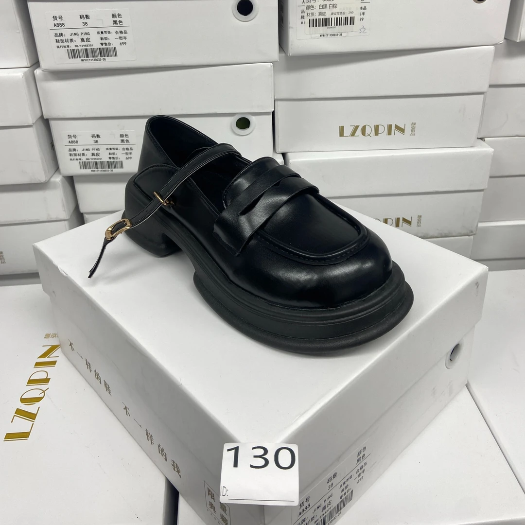 6855时尚黑色复古厚底乐福鞋真皮休闲百搭