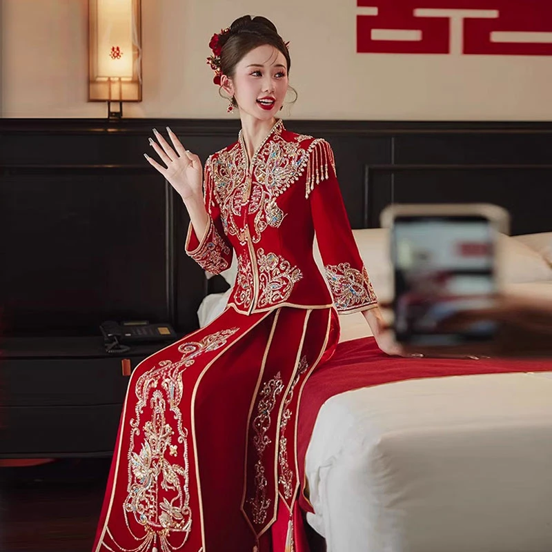 出嫁秀禾服婚服2024新款小个子夏季结婚 150新娘出阁高端中式婚纱