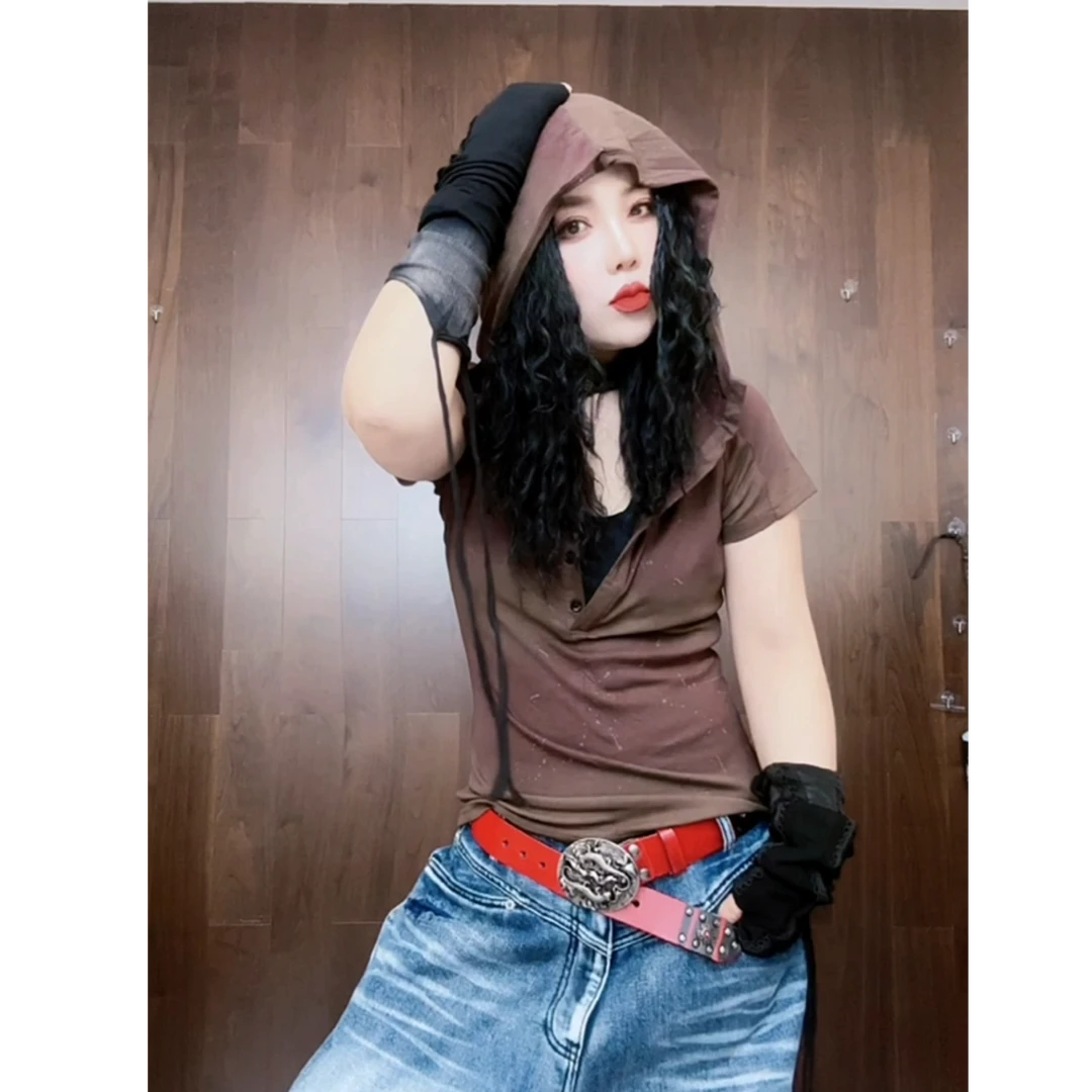 个性女人新款高弹力扎染T恤