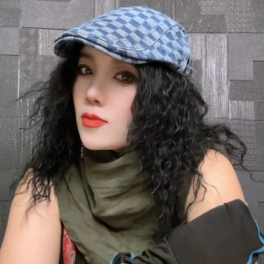 新款个性格子鸭舌帽