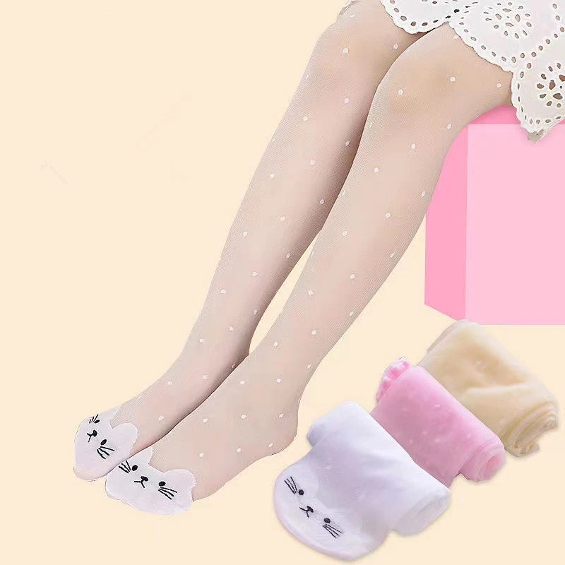 儿童丝袜夏季春夏儿童连裤袜可爱脚尖猫提花女童透气夏季防蚊丝袜