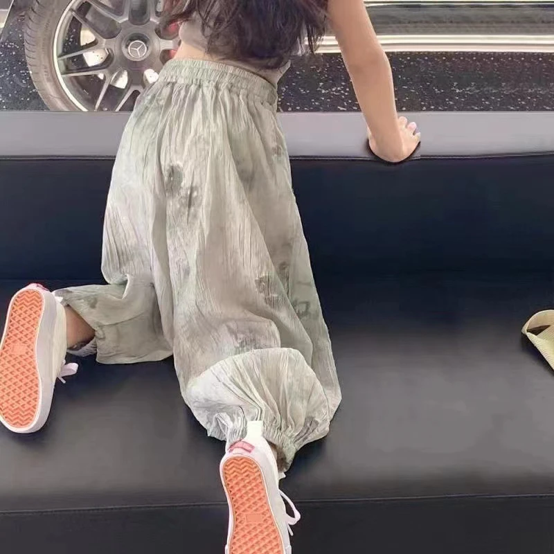 女童裤子夏季薄防蚊裤宽松阔腿长裤洋气时尚透气薄款大童父亲节