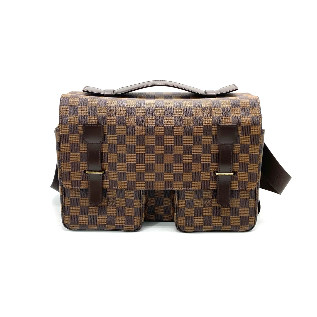 95新 LouisVuitton/路易威登 棕棋盘格双扣手提邮差包 尺寸35/25