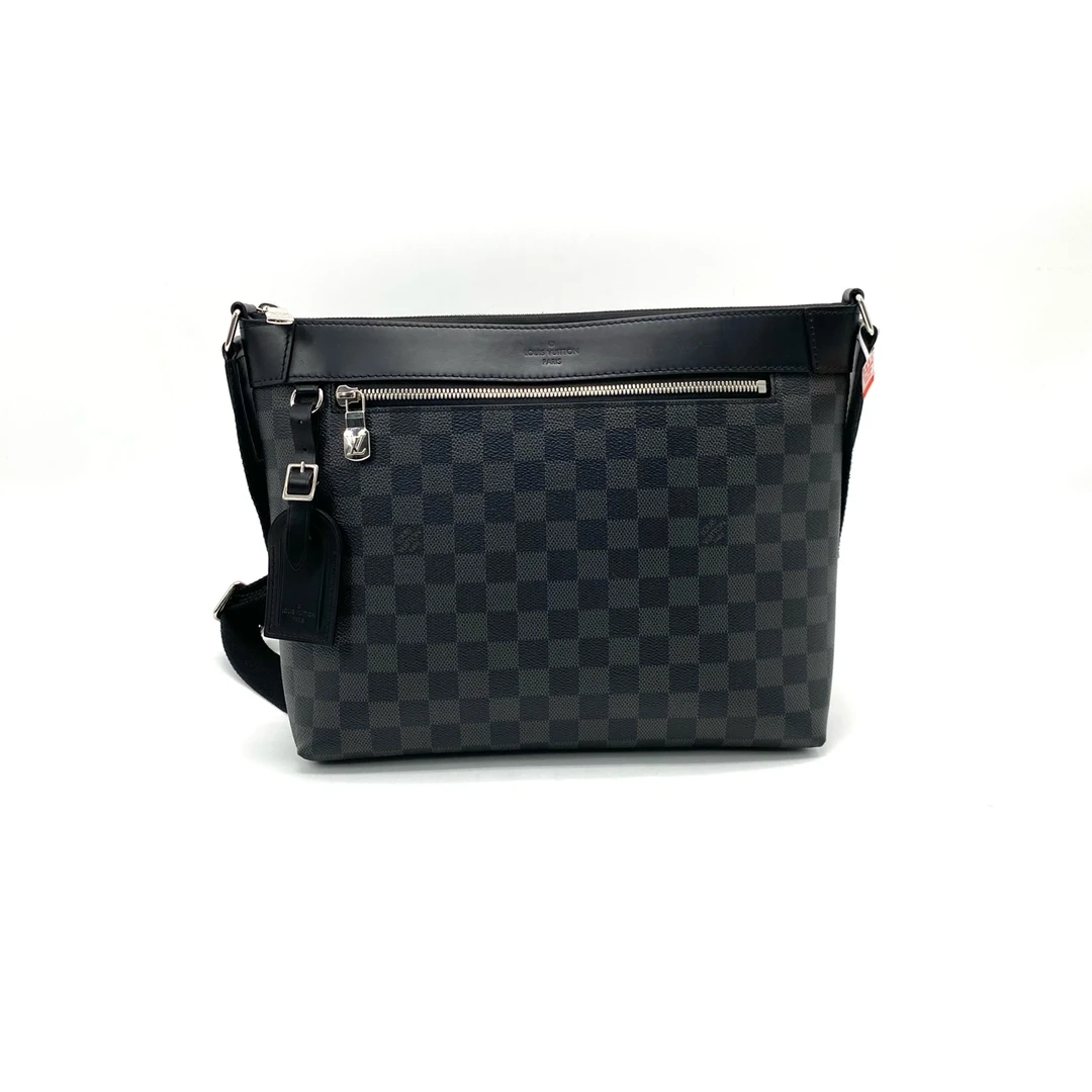 95新 LouisVuitton/路易威登 黑棋盘格拼皮单肩斜挎包 尺寸37/29