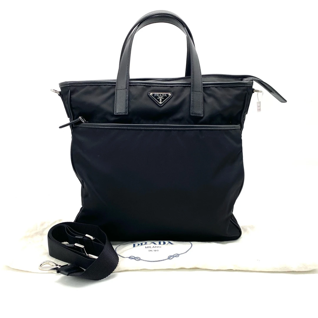 95新 Prada/普拉达 黑色手提托特包 尺寸34/34