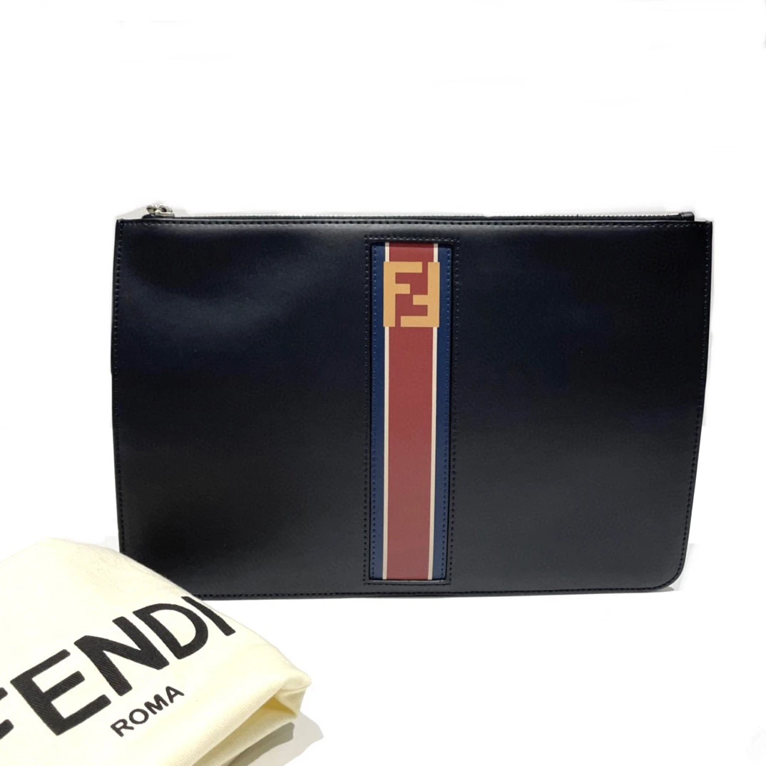 99新 FENDI/芬迪 全皮拼色双F手拿包 尺寸29/20 活动价