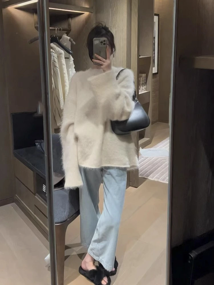 慵懒风软糯仿水貂绒毛衣女秋冬加厚奶fufu针织衫欧货漂亮时尚上衣