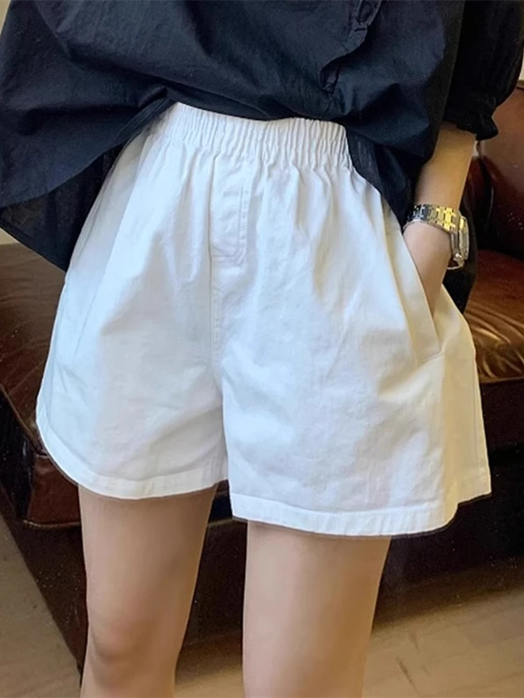 白色a字阔腿短裤女夏季薄款高级感松紧腰宽松休闲小个子运动热裤