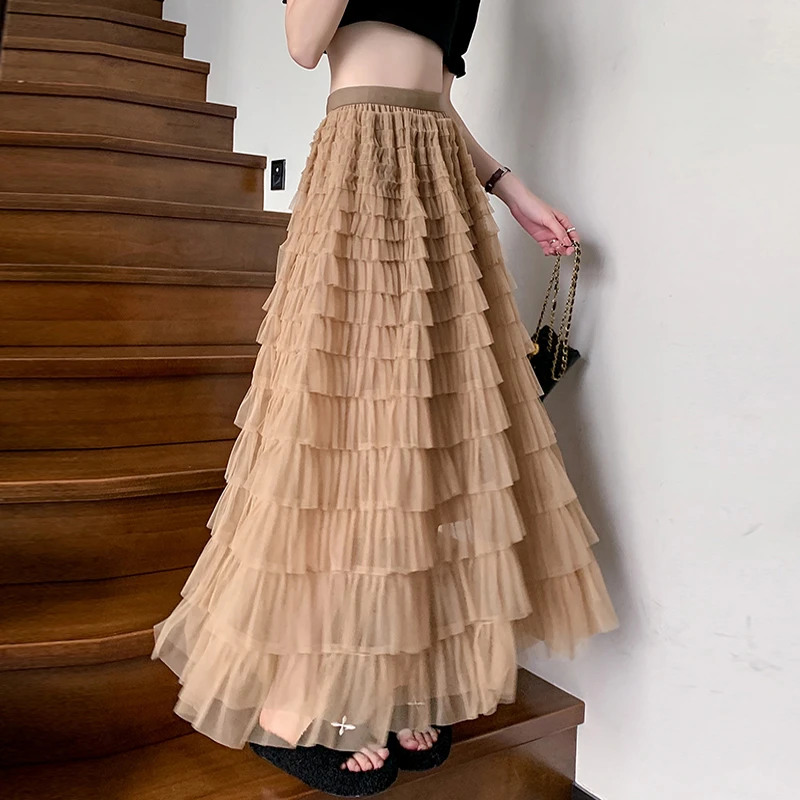 2024夏季高级感纱裙网纱半身裙女高腰蓬蓬裙超仙长裙层层蛋糕裙子