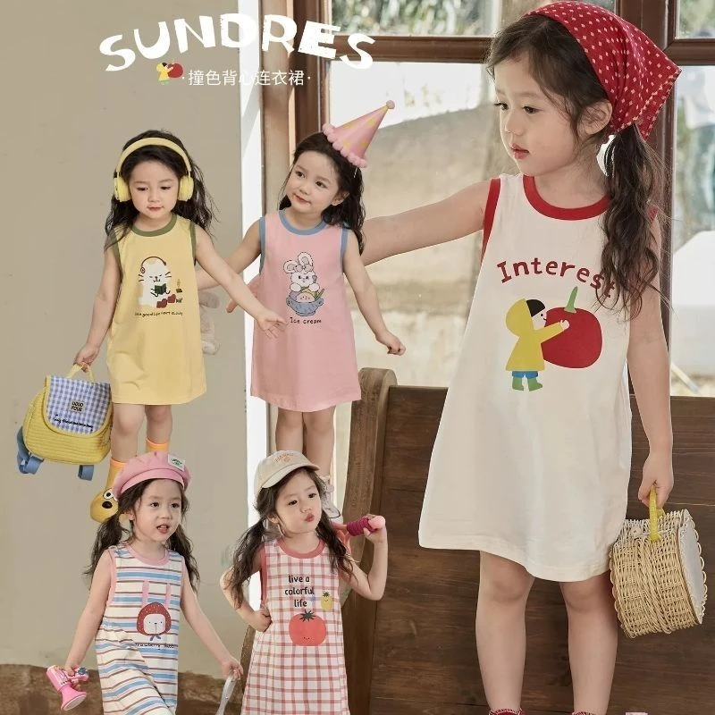 【清仓处理】女童背心儿童纯棉韩版夏季新款宝宝卡通连衣裙印花T恤