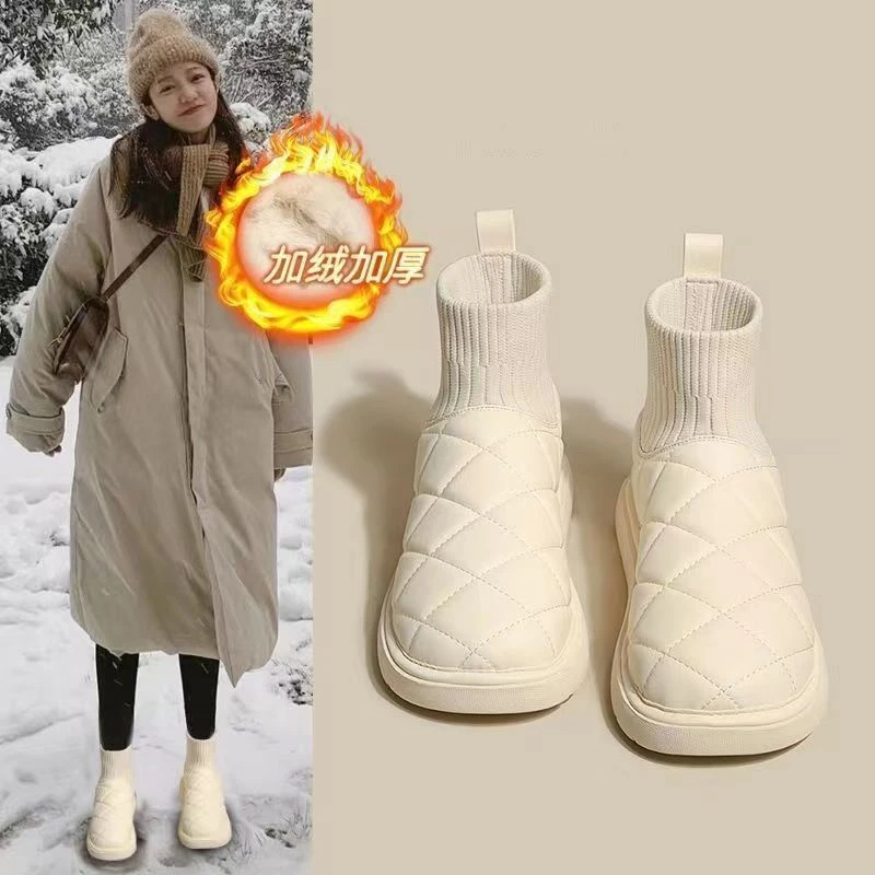 百搭时尚小熊雪地靴微软加厚外穿菱格秋冬季秋冬平底包跟网红韩版