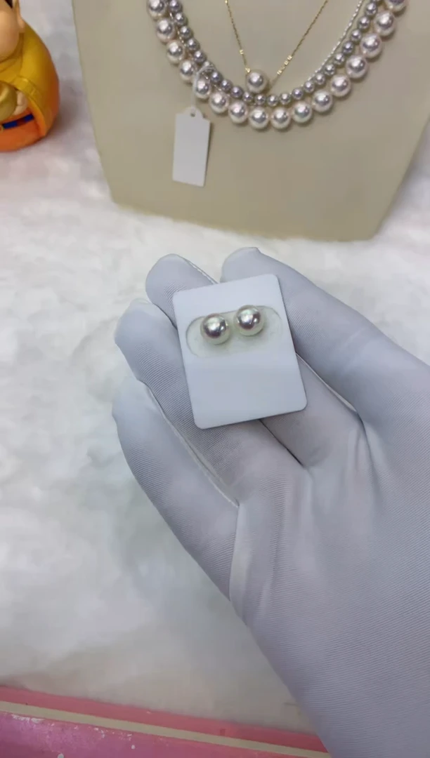 【闪购商品】海水珍珠饰品18K金镶嵌8-8.5素钉定制