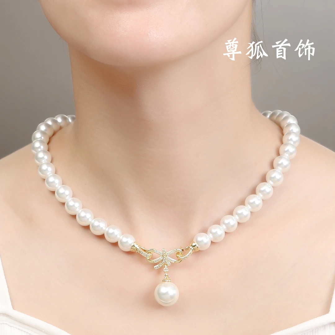 炫光赛奥白色蝴蝶皓石妈妈链+耳钉10MMXL155
