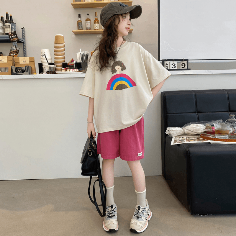 女童夏季洋气韩版宽松薄款短袖2024新款6-12岁15岁中大童休闲夏装