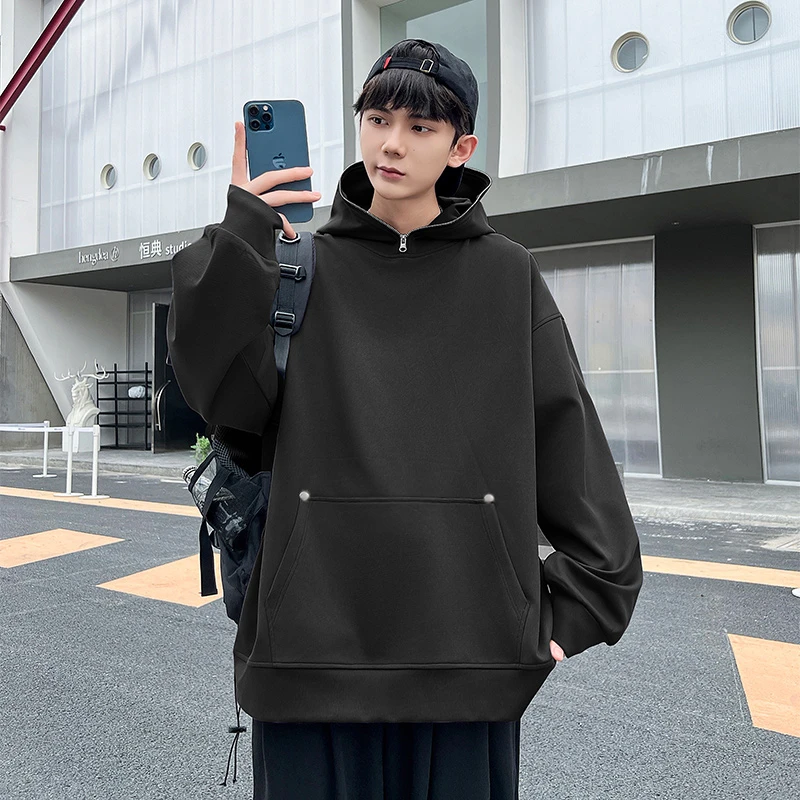 秋冬重磅连帽拉链领口卫衣美式高街男潮流ins百搭宽松复古纯色