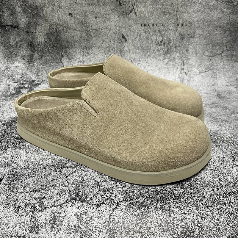 北欧简约风 磨砂小牛皮包头男轻软底皮凉拖 男士博肯半拖鞋