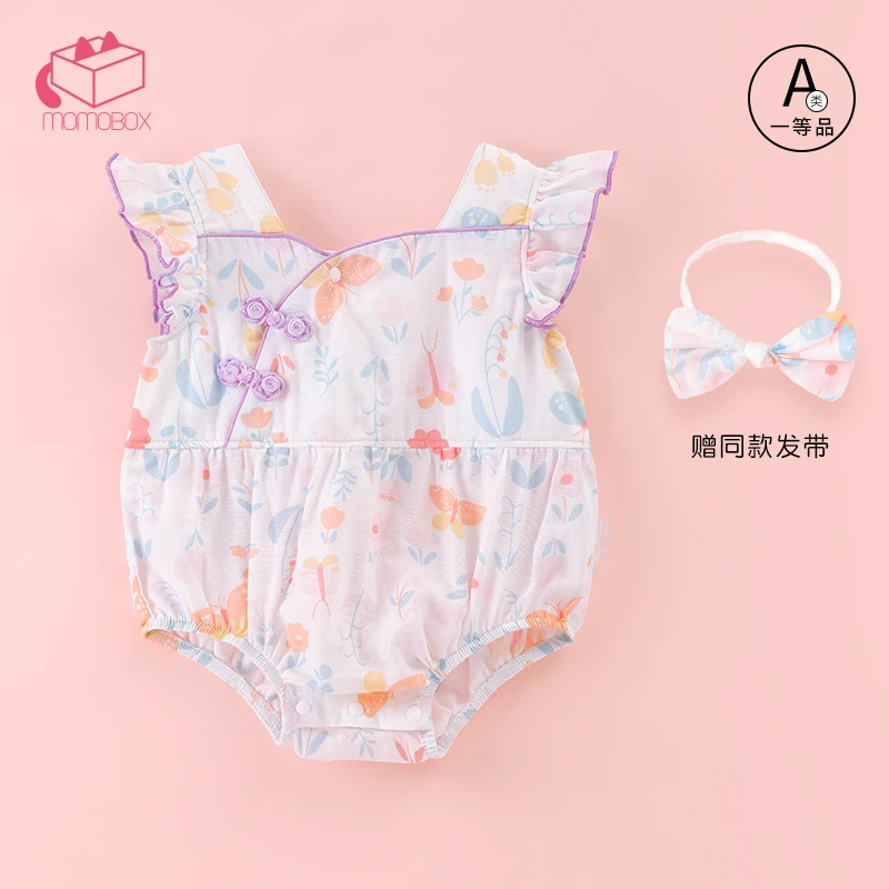 MOMOBOX花子黛婴幼儿纱布中式三角爬宝宝夏季纯棉透气国风包屁衣
