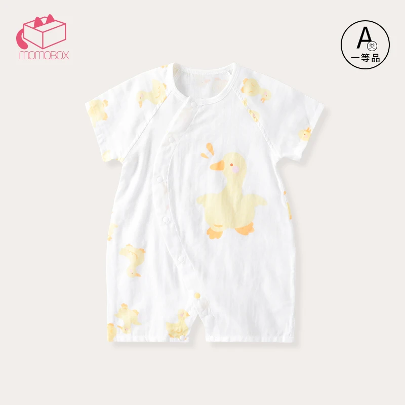 MOMOBOX元气鸭婴儿连体衣夏季薄款纯棉哈衣宝宝短袖空调服睡衣