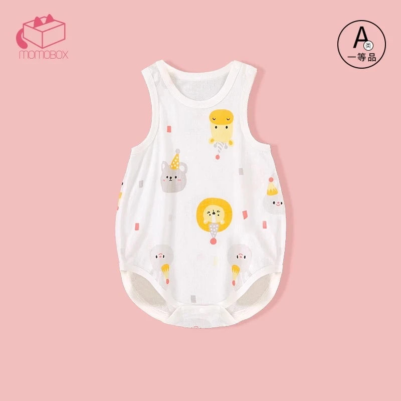 MOMOBOX小玩伴婴儿夏季包屁衣无袖竹棉透气女宝宝新生三角背心爬