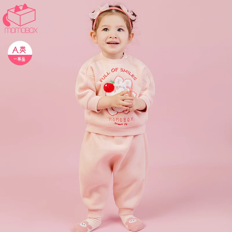 MOMOBOX兔哒哒新生儿单件卫衣初春百搭圆领上衣洋气绣花印花卫衣