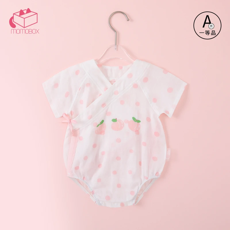 MOMOBOX奶盐桃婴幼儿纱布和式三角爬夏季女宝薄款透气纯棉包屁衣