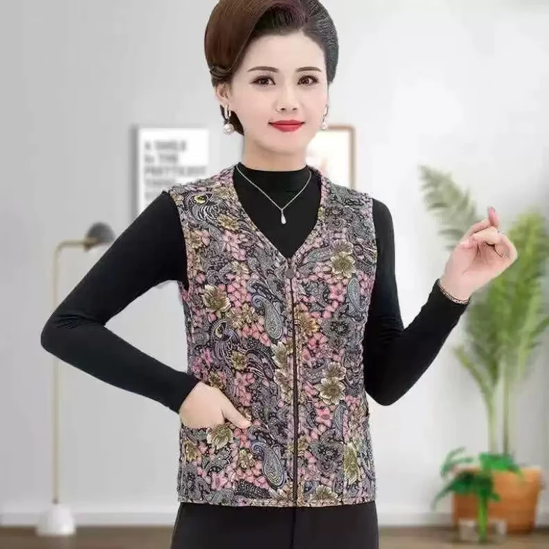 【反季清】中老年人轻便保暖马甲无袖时尚马甲大码碎花妈妈坎肩z