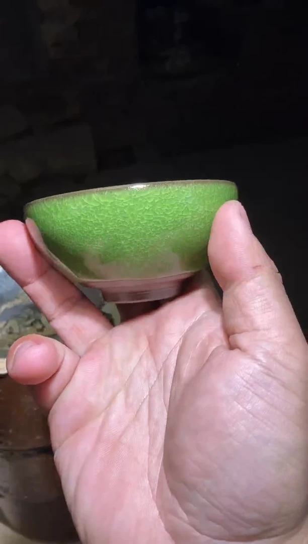 【闪购商品】瓷茶盏绿冰裂平口 （配礼盒证书）