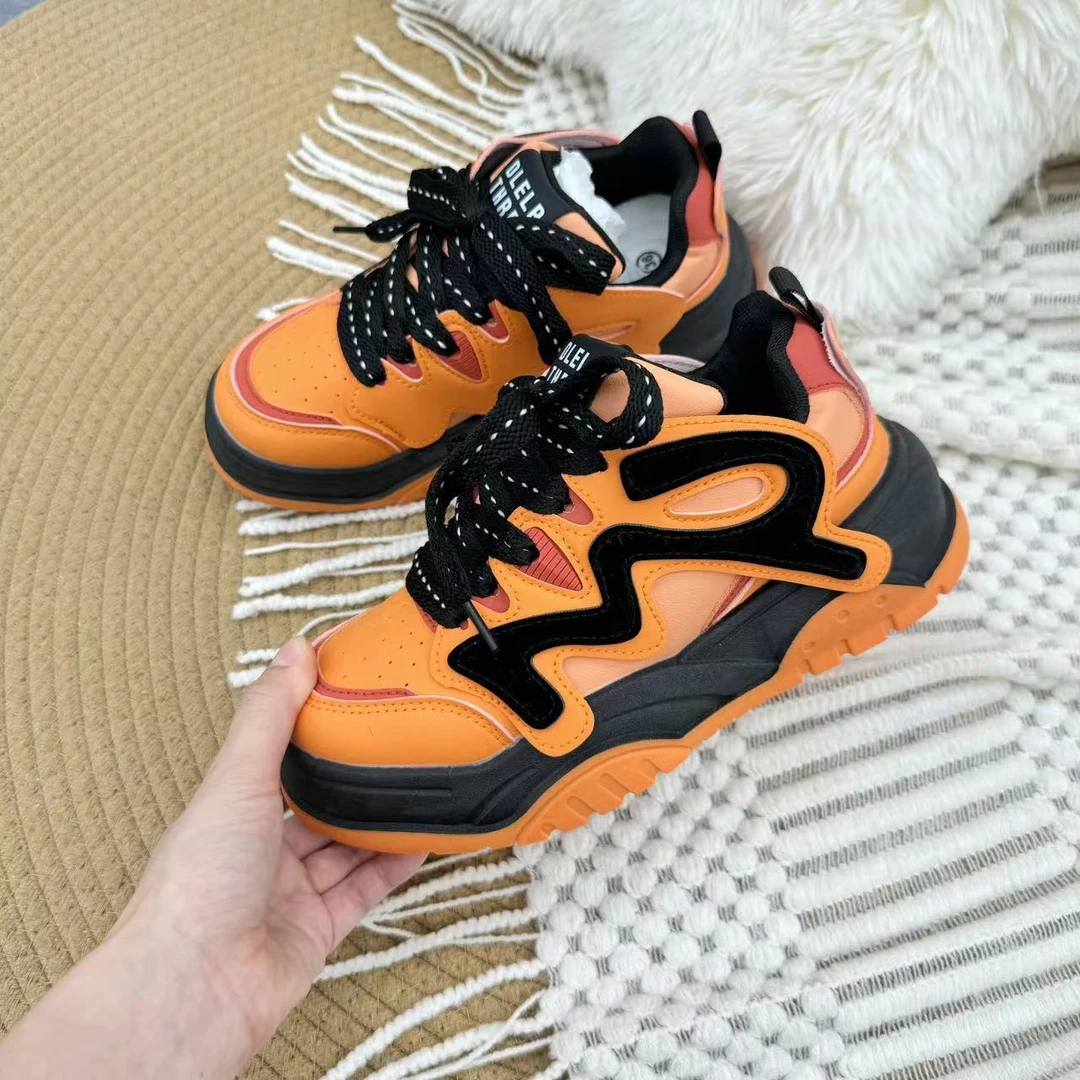 B705 桔色 厚底小白鞋女2024新款休闲运动鞋圆头板鞋学生跑步鞋