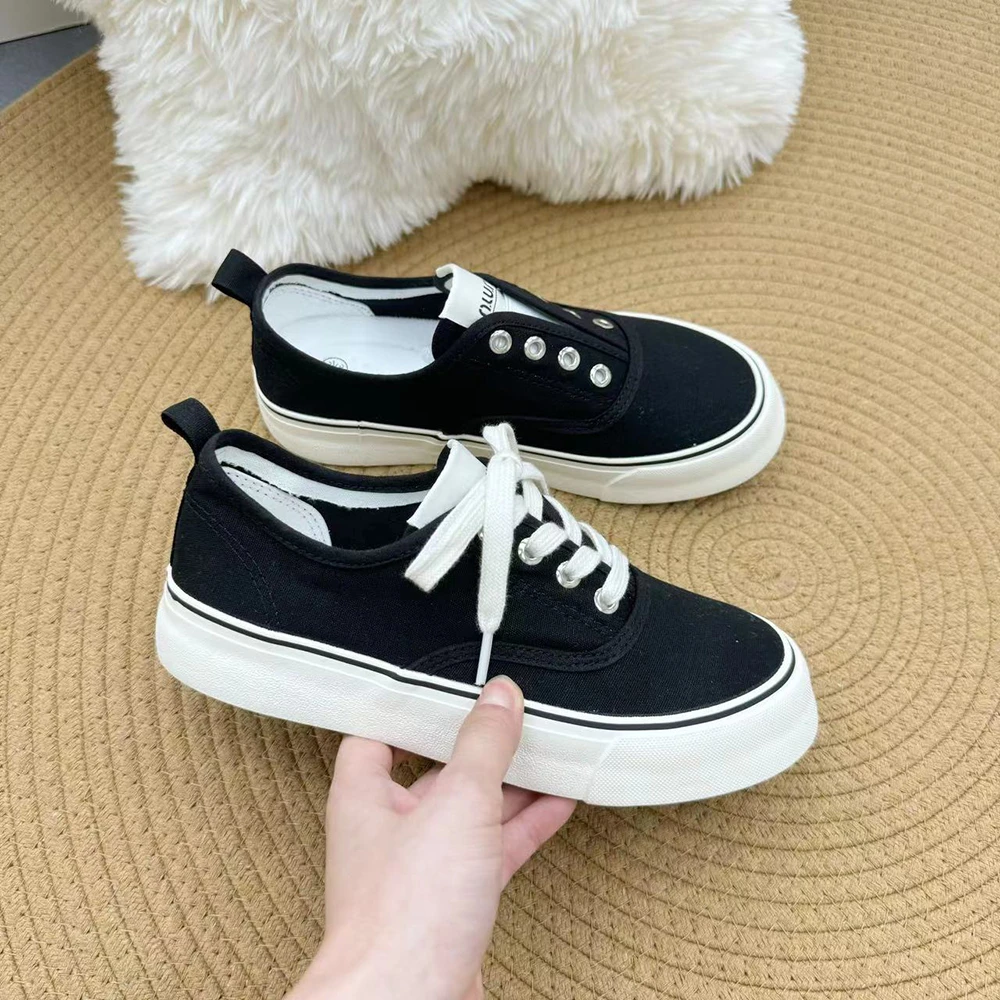 6515 【新人见面礼】黑色百搭帆布鞋女2024夏季新款一脚蹬潮流板鞋