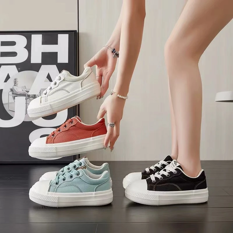 L-2377 丑萌大头厚底帆布鞋女2024夏季新款女鞋百搭潮流复古板鞋