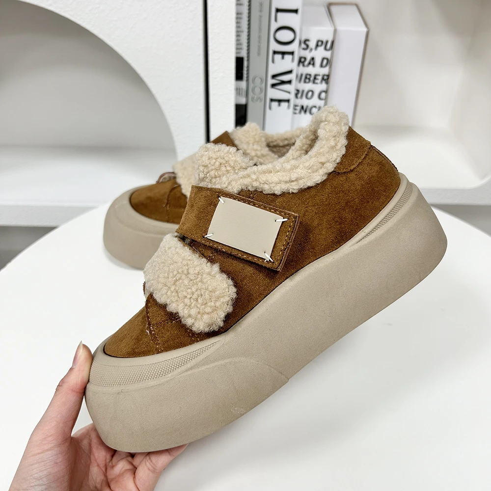 F96-3 黄色 加绒面包鞋女2024新款运动魔术贴板鞋保暖毛毛棉鞋