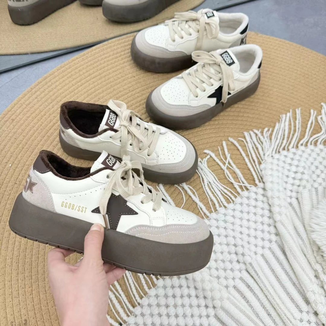 A362 加绒加厚星星板鞋2024新款厚底休闲小白鞋美式复古板鞋女