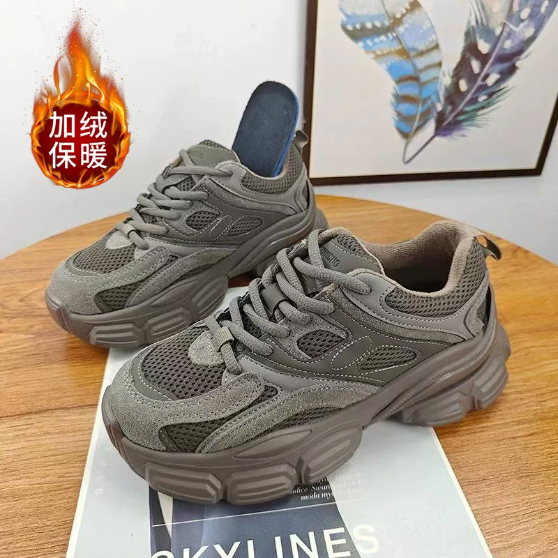 22180 加绒老爹鞋女2024新款保暖运动鞋厚底百搭显脚小休闲跑步鞋