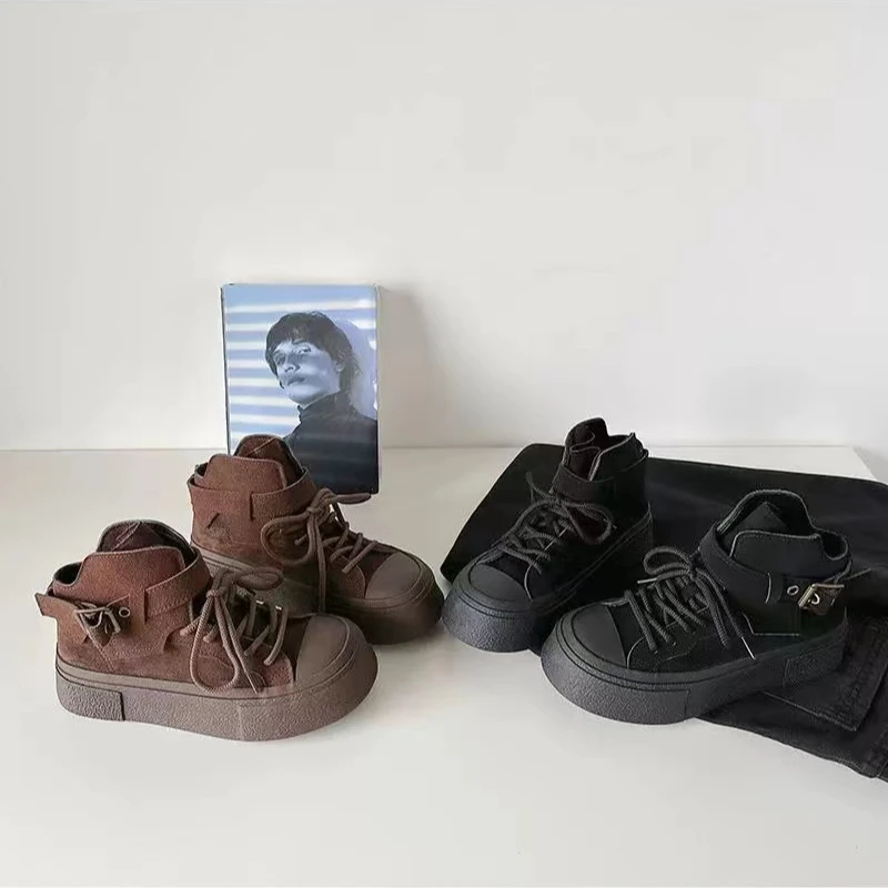 H1235 高帮休闲潮流女鞋2024新款英伦风厚底时尚板鞋