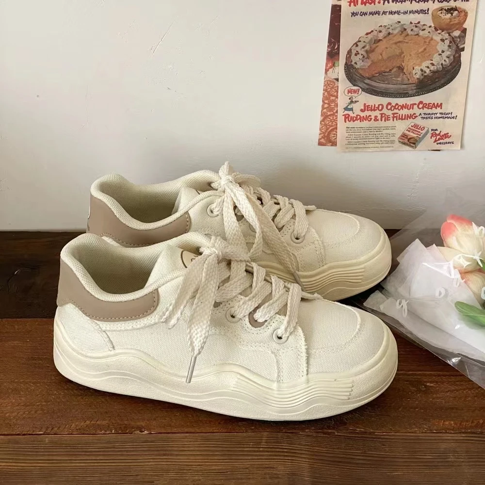L-2223 卡其 百搭时尚板鞋女2024春夏新款波浪底小白鞋潮流帆布鞋