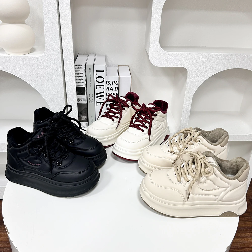 888 高帮加绒小白鞋女2024新款厚底增高休闲百搭面包鞋运动板鞋女