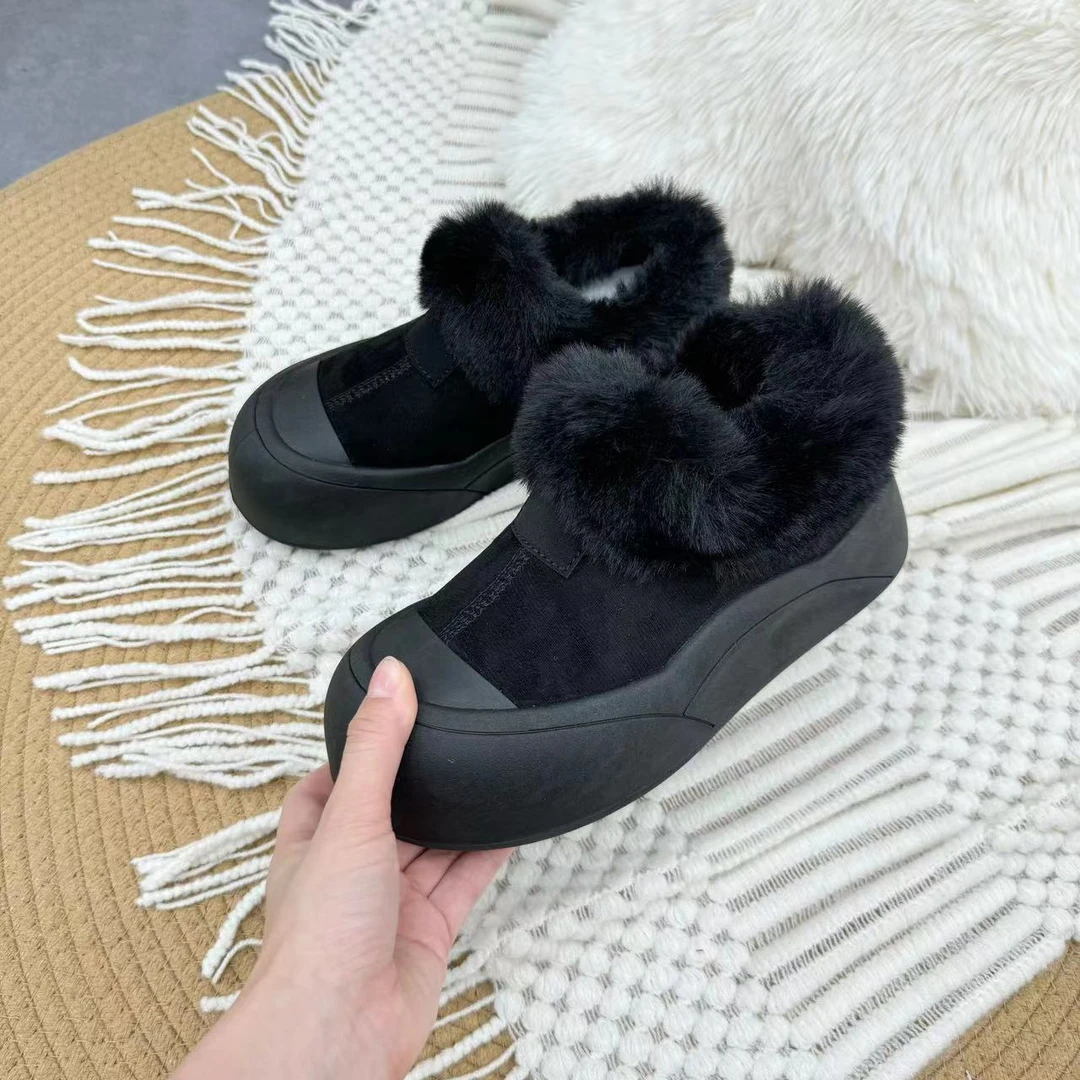 KC839 毛茸茸厚底皮毛一体雪地靴女2025新款潮流厚底奶盖加绒棉鞋