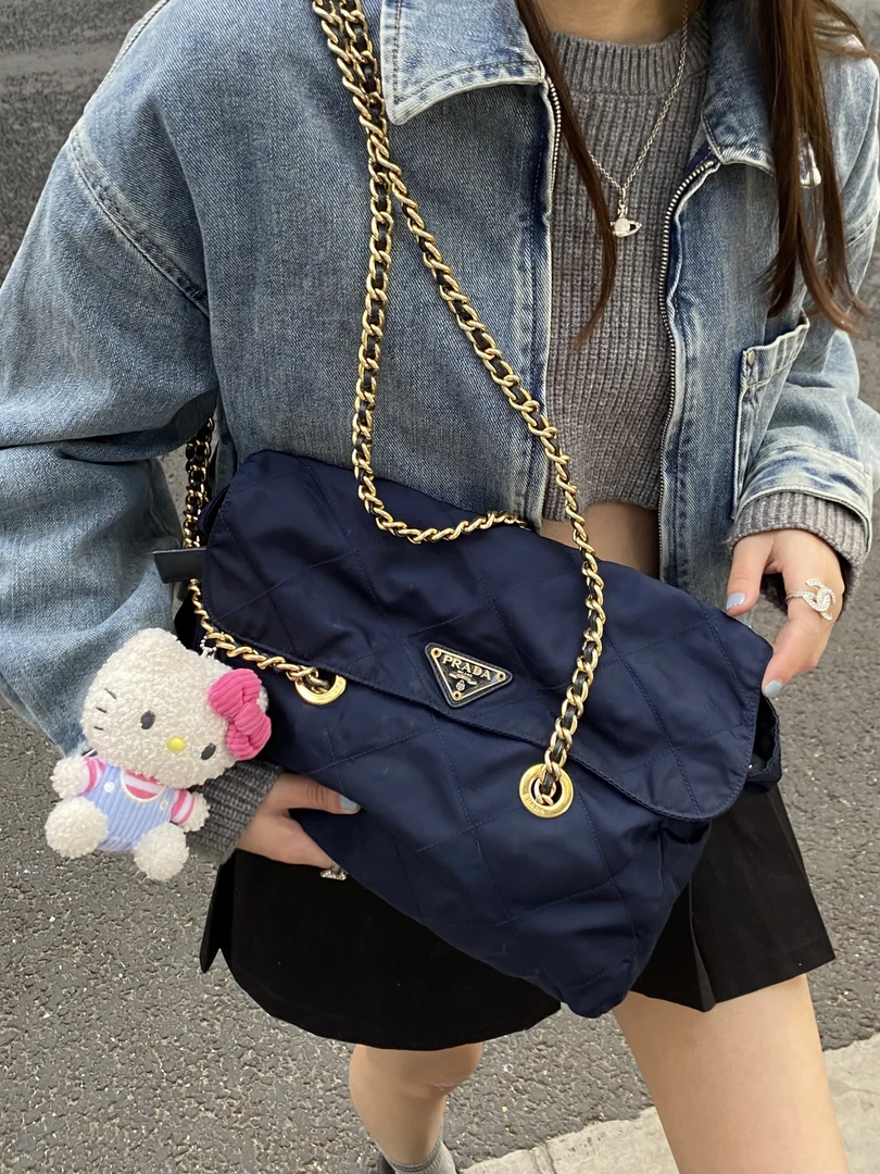 95新 Prada/普拉达 蓝色尼龙降落伞30 33377214