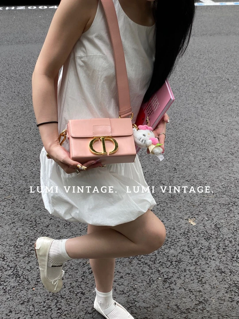95新 DIOR/迪奥 粉色牛皮蒙田mini box盒子包65195270