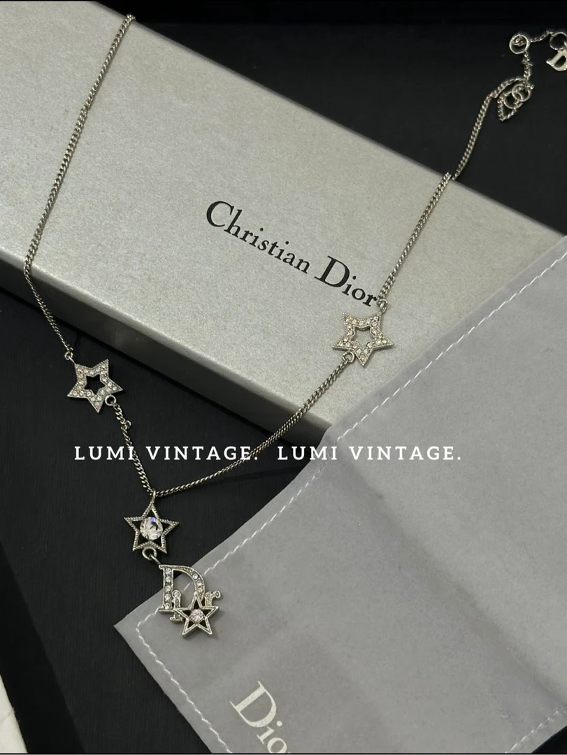 95新 DIOR/迪奥 银色多五角星满钻项链35834872
