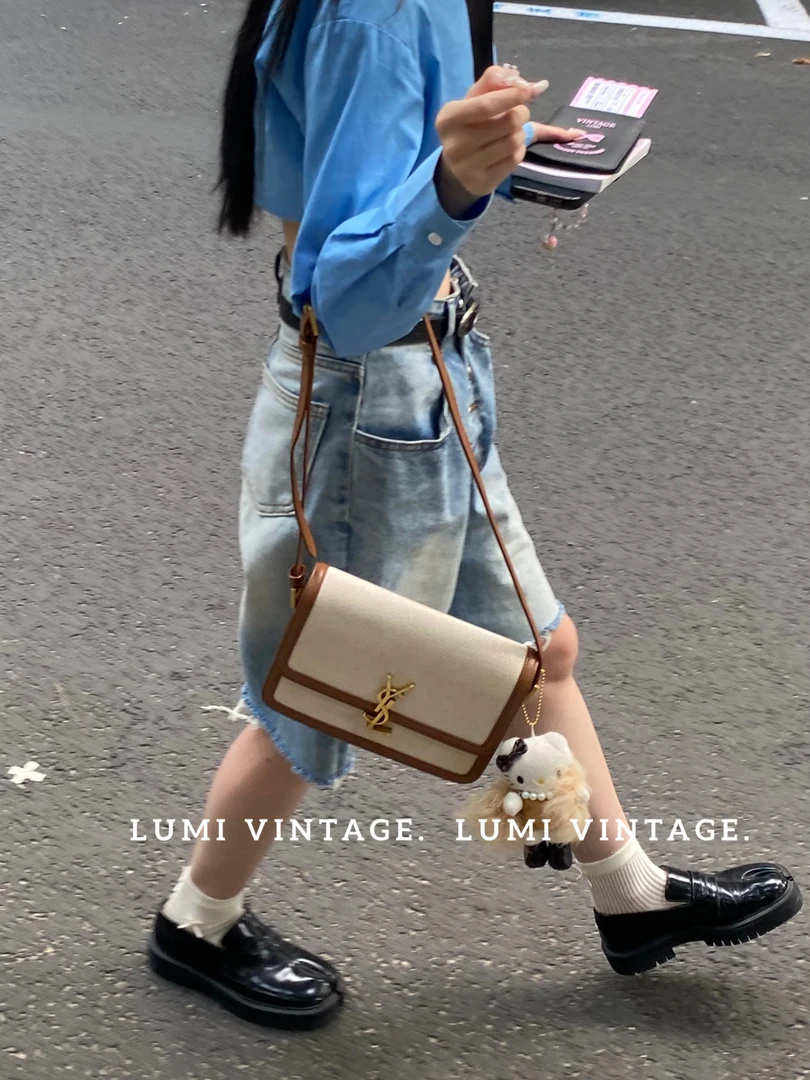 95新 YSL/圣罗兰 帆布拼皮豆腐包单肩包15558039