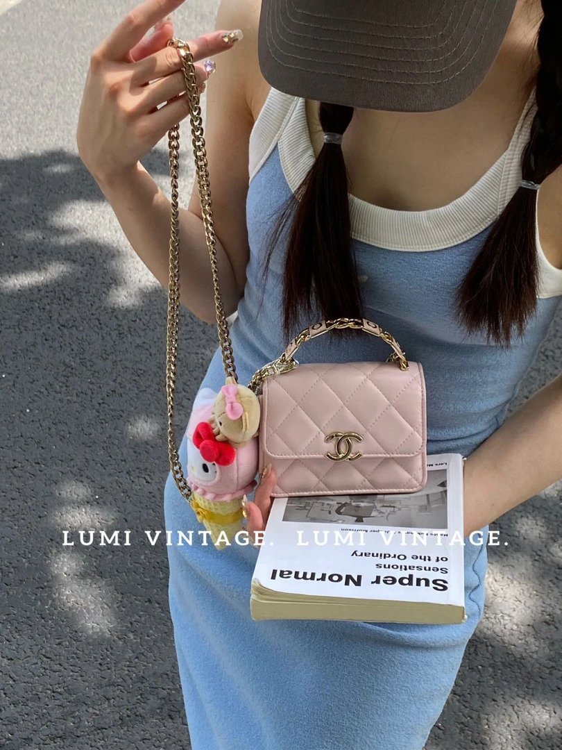 95新 Chanel/香奈儿 粉色手柄kelly包72355477
