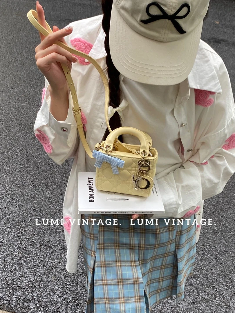 95新 DIOR/迪奥 黄色三格mini戴妃单肩包32019143