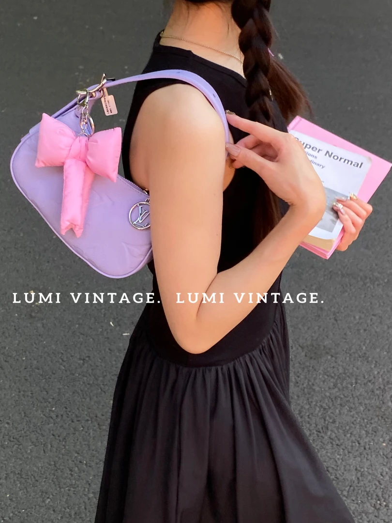 95新 LouisVuitton/路易威登 紫全皮压印logo月牙hobo包51957947