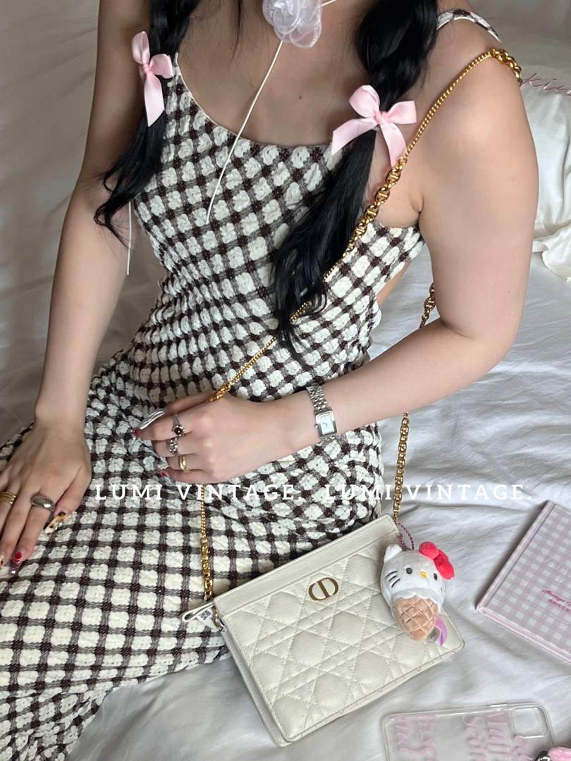 95新 DIOR/迪奥 白金羊皮藤格纹caro斜挎包19006428