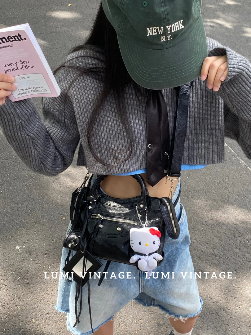 95新 Chanel/香奈儿 黑银羊皮弹幕mini机车包单肩包34934455